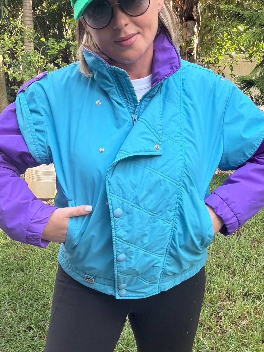 Vintage 90s Colorblock Ski Jacket Turquoise Purple Women’s Fits M - Picture 2 of 9